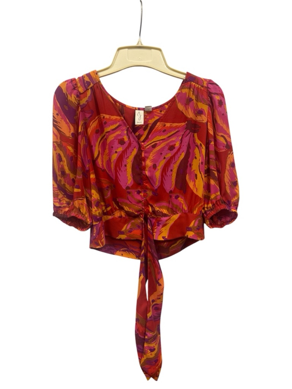 Joie Red Multi Color Swirls Tie-Front Printed Crop Top Blouse size S/P